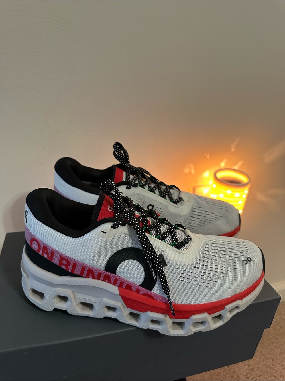 On Cloudmonster 2, Women’s Ivory / Red Sneakers. Size 9